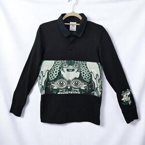 Adidas Reiichi Tanaami Collab Graphic Print Long Sleeve Polo‎ Shirt Top Black